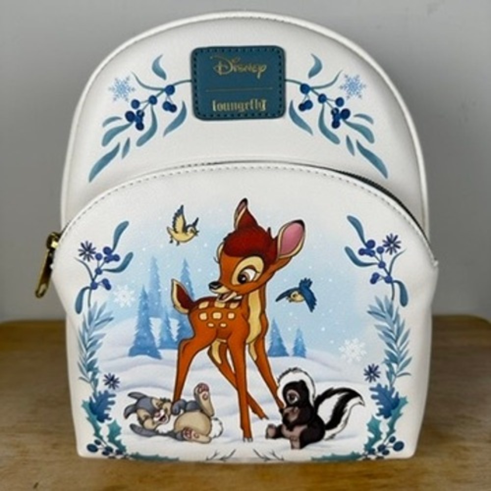 Disney Loungefly Bambi Winter Mini Backpack White Wonderland Thumper Flower NWT